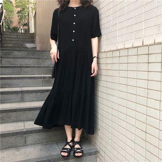 Set: Plain Slipdress + Elbow-sleeve Midi Dress