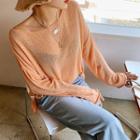 Slit-side Oversized Sheer Knit Top