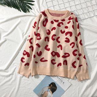 Leopard-print Sweater Orange Pink - One Size