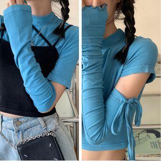 Removable Sleeve Plain Slim-fit T-shirt