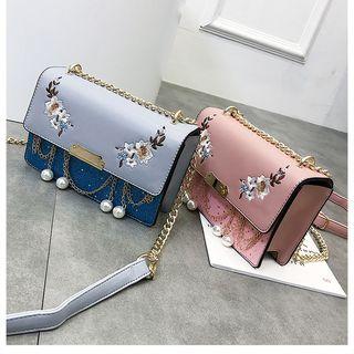 Faux Pearl Sequined Embroidered Crossbody Bag