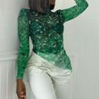 Two-tone Long-sleeve Mock-neck Crop Top