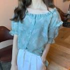 Short-sleeve Floral Print Blouse Vintage Green - One Size