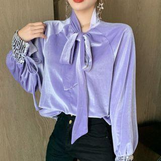 Bow Velvet Long-sleeve Top