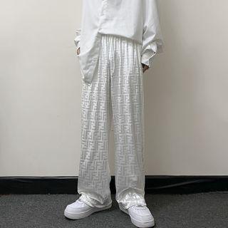 Jacquard Lettering Wide Leg Pants