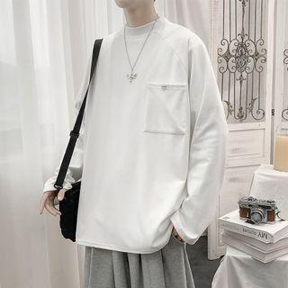 Long-sleeve Mock-neck Pocketed T-shirt