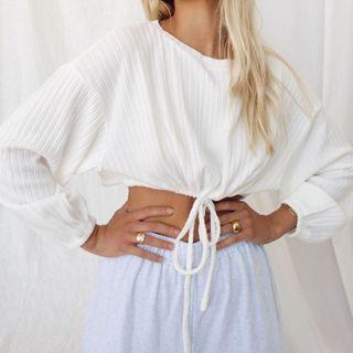 Drawstring Ribbed Sweatshirt