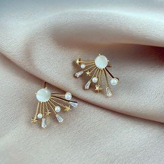 Rhinestone Swing Earring 1 Pair - 925 Silver Needle - Gold - One Size