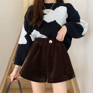 High-waist Wide-leg Corduroy Shorts