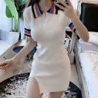 Short-sleeve Knitted Mini Polo Dress White - One Size