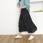 Dotted Shirred Midi A-line Skirt