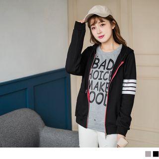 Double Zipper Striped Hood Jacket