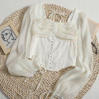 Square-neck Blouse Off-white - One Size