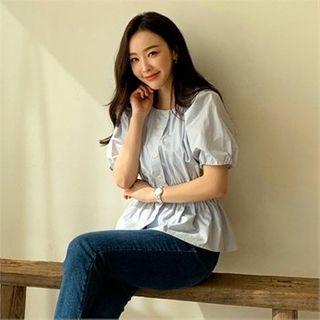 Puff-sleeve Band-waist Blouse