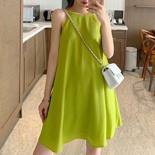 Plain Strappy A-line Dress Green - One Size