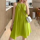 Plain Strappy A-line Dress Green - One Size