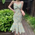 Flower Print Spaghetti-strap Midi Dress Floral - Green - One Size