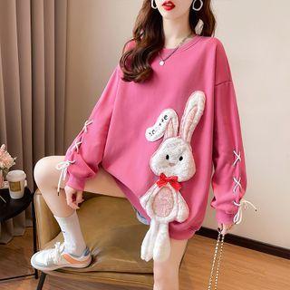 Rabbit Applique Lace-up Sweatshirt