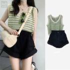 Striped Pointelle-knit Tank Top / Denim Shorts