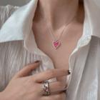 Lettering Heart Pendant Sterling Silver Necklace Pink - One Size