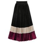 Color Block Midi Accordion Pleated Skirt