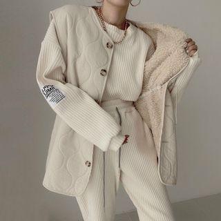 Applique Sweatshirt / Drawstring Cropped Harem Pants / Single-breasted Vest / Set