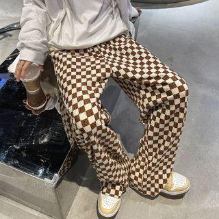 High-waist Plaid Velvet Pants