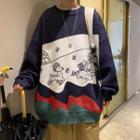 Reindeer Print Color Block Sweater