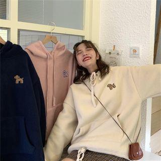 Embroidered Long-sleeve Drawstring Hooded Sweatshirt