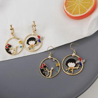 Glaze Cartoon Rhinestone Hoop Dangle Earring