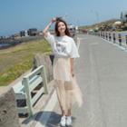 Set: Short Sleeve T-shirt Dress + Mesh Sikrt