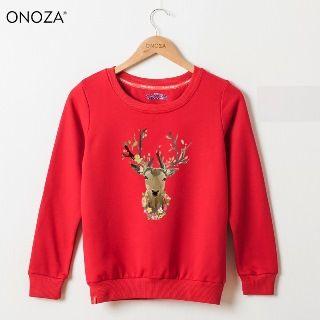 Deer Print Fleece-lined Pullover