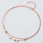 925 Sterling Silver Heart Layered Bracelet Rose Gold - One Size