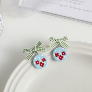Bow Flower Resin Dangle Earring 1 Pair - S925 Silver Needle - Earring - Red Flower - Blue - One Size