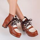 Chunky Heel Heart Applique Lace-up Short Boots