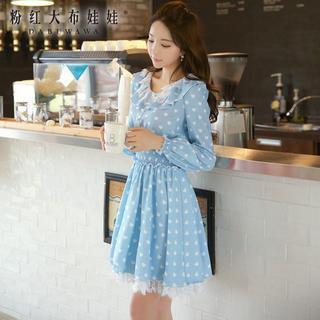 Long-sleeve Ruffled Lace Trim Dress