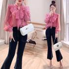 Set: Tie Neck Blouse + Boot Cut Jeans