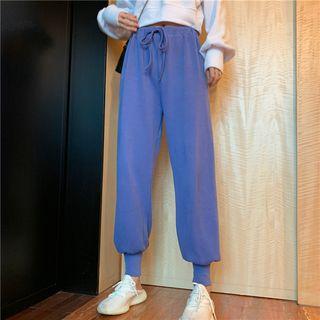 Long-sleeve Letter Printed Cropped Sweatshirt / Drawstring Plain Harem Pants