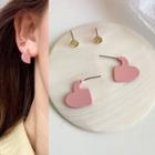 Set: Rhinestone Earring + Alloy Heart Earring Set - 2 Pairs - Stud Earring - Heart - Pink - One Size