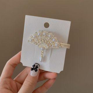 Faux Pearl Fan Hair Clip F704 - 1pc - Gold - One Size