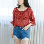 Petite Size - Ruffled Dotted Chiffon Blouse