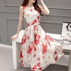 Floral Print Sleeveless Midi Chiffon Dress