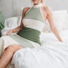 Halter-neck Color Block Midi Sheath Dress