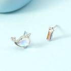Non-matching Faux Crystal Whale & Shooting Star Earring 1 Pair - Multicolour Rhinestone - Silver - One Size
