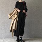 Plain Long-sleeve Maxi Dress Black - One Size