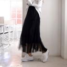 Band-waist Tulle Long Tiered Skirt