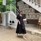 Slit Button-back Long Flare Dress
