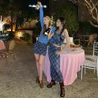 Heart-embroidered Plaid Long Skirt Navy Blue - One Size