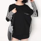 Long-sleeve Gingham Panel T-shirt