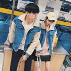 Couple Matching Fleece Panel Denim Jacket